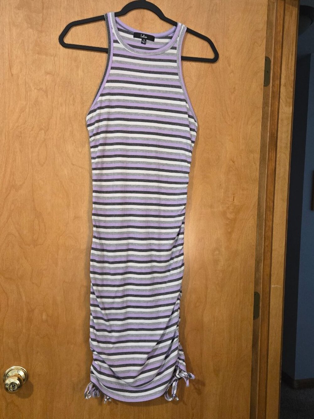 Lulus Striped Ribbed Knit Bodycon Mini Dress Purple grey white size Medium